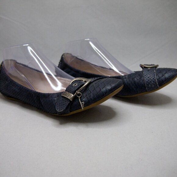 Snakeskin Ballet Flats in Navy Blue Round Toe with Buckle & Charm Size 11 Python - Picture 3 of 11